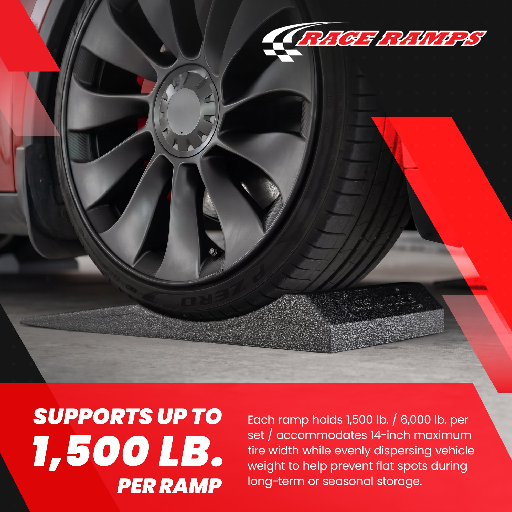 Race Ramps Supercar FlatStoppers, Tire Car Ramps for Storage, 16" Wide, Set of 4 - VMInnovations