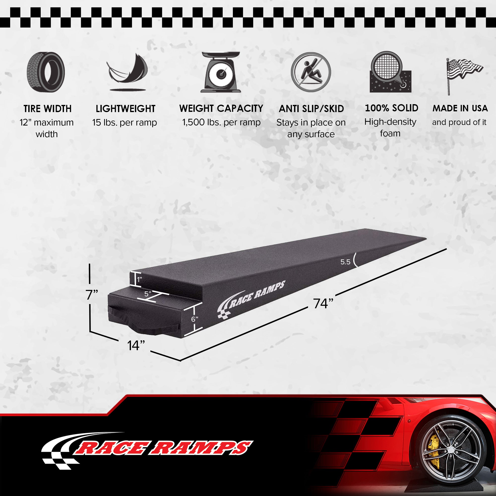 Race Ramps 7" Tilt Trailer Ramp Scratch Proof Lightweight Solid Core, RR-TR-7-TT - VMInnovations
