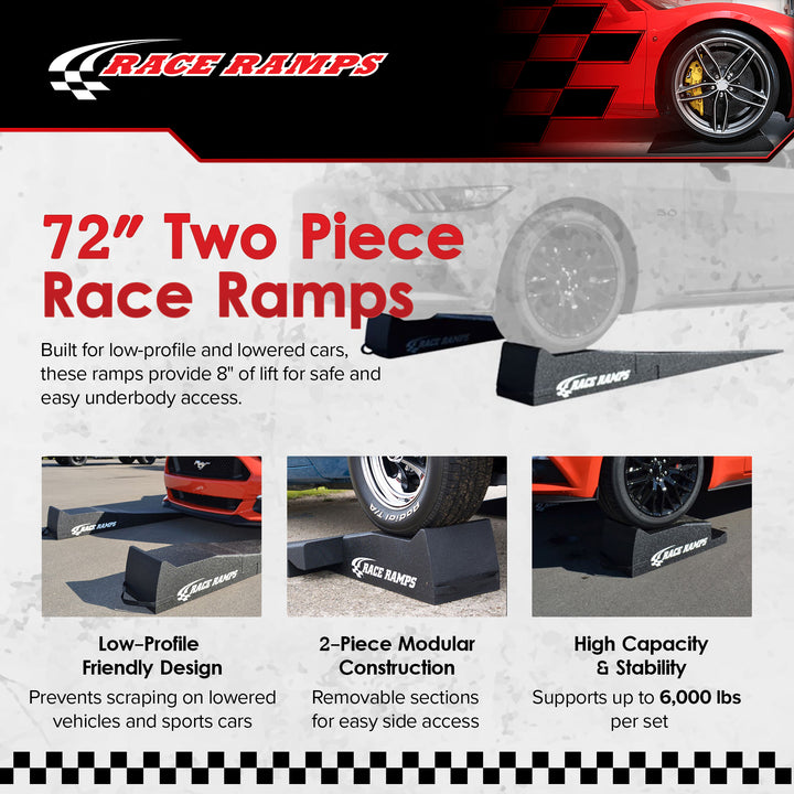 Race Ramps Lightweight Car Service Ramps for 10" Lift, Anti-Slip, RR-72-2, Black