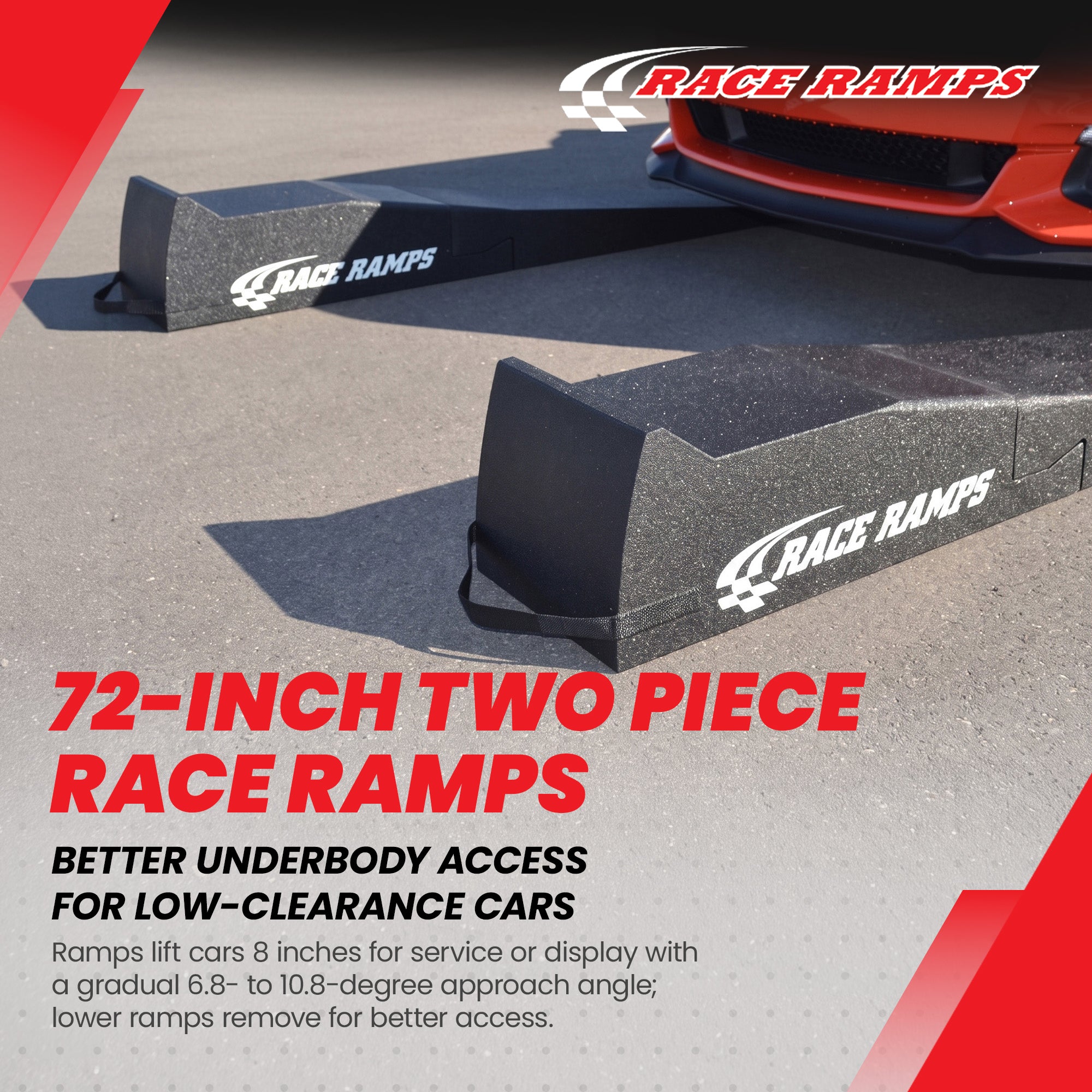 Race Ramps Lightweight Car Service Ramps for 10" Lift, Anti-Slip, RR-72-2, Black