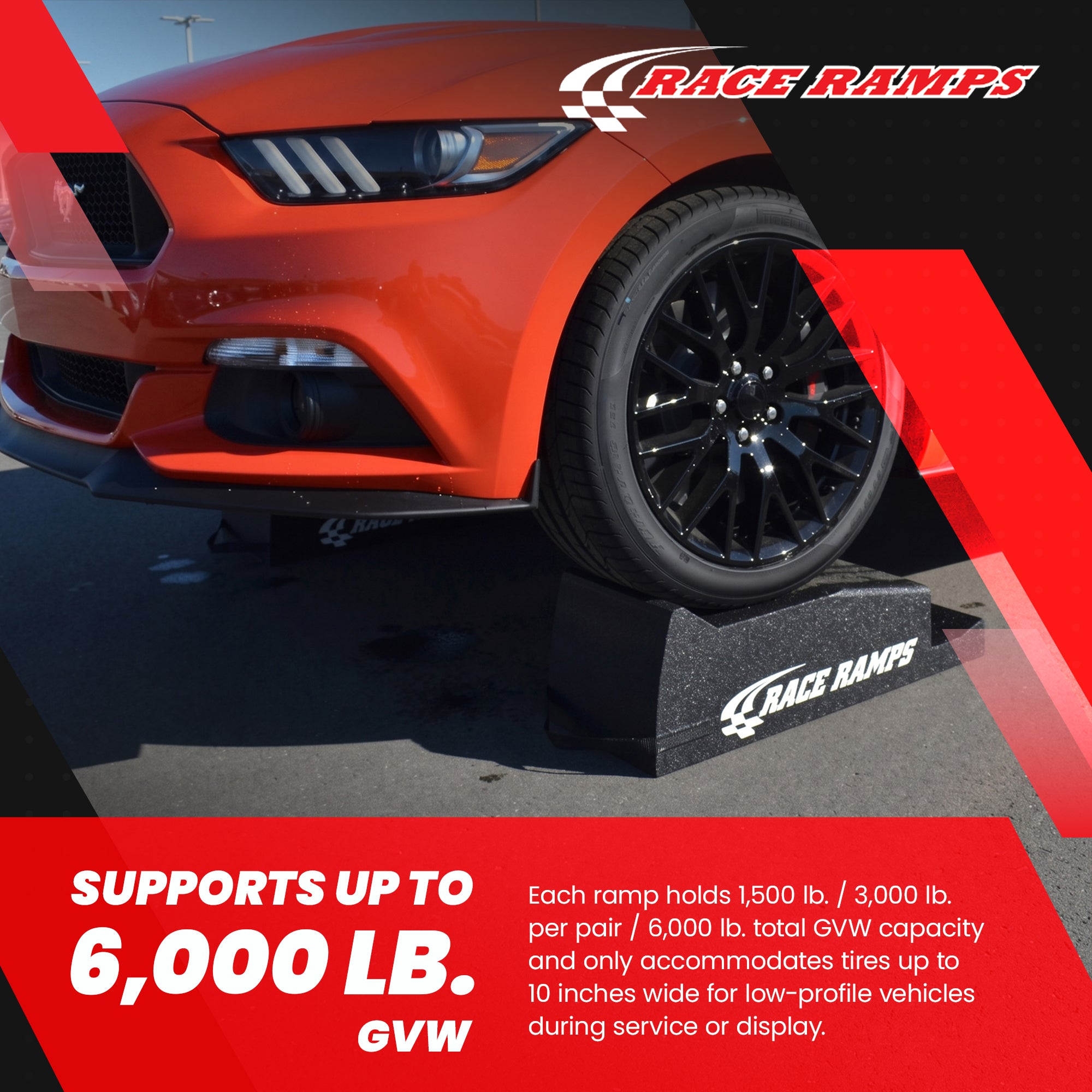Race Ramps Lightweight Car Service Ramps for 10" Lift, Anti-Slip, RR-72-2, Black