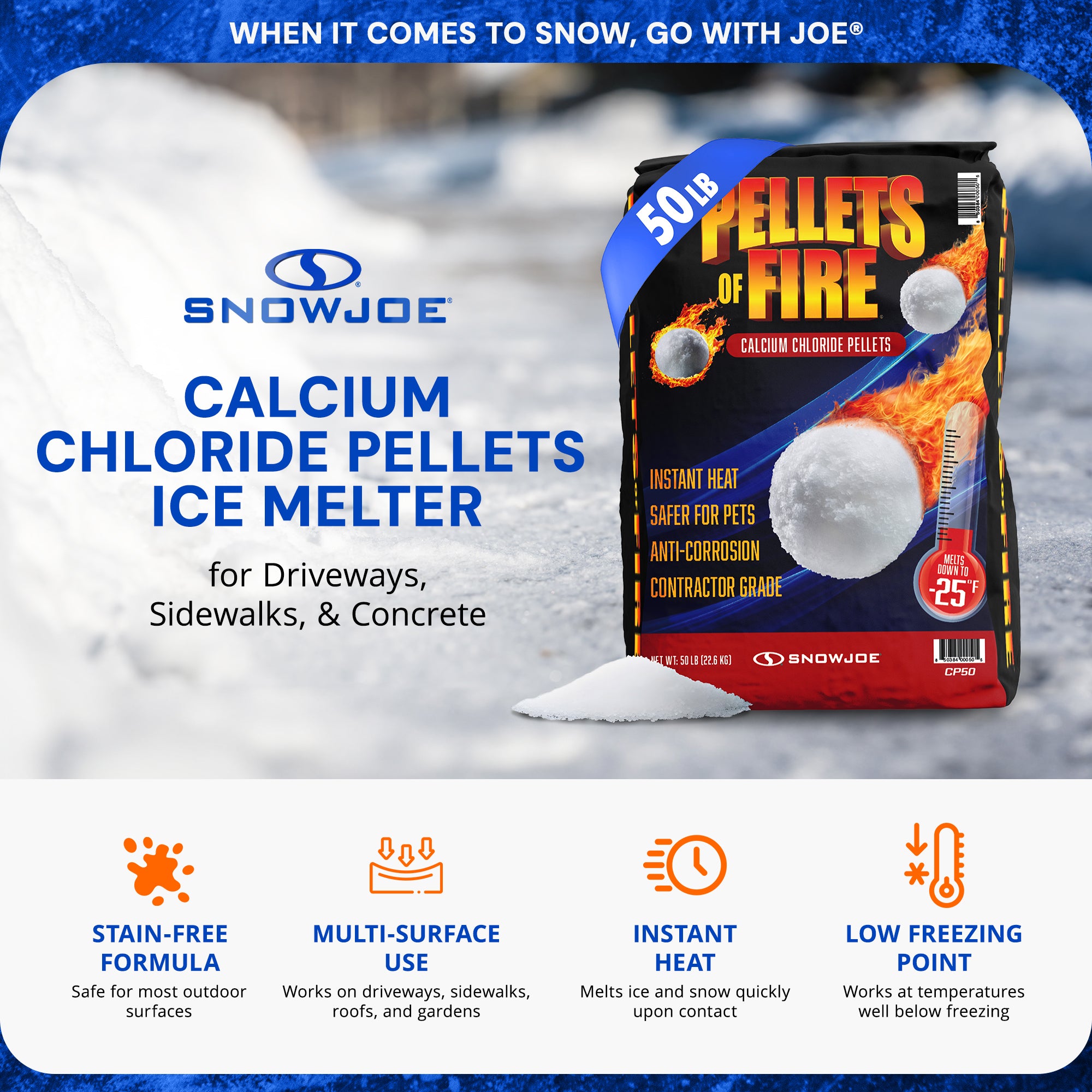 Snow Joe Pellets of Fire Ice Melt for Driveways and Sidewalks, 50 lbs - VMInnovations