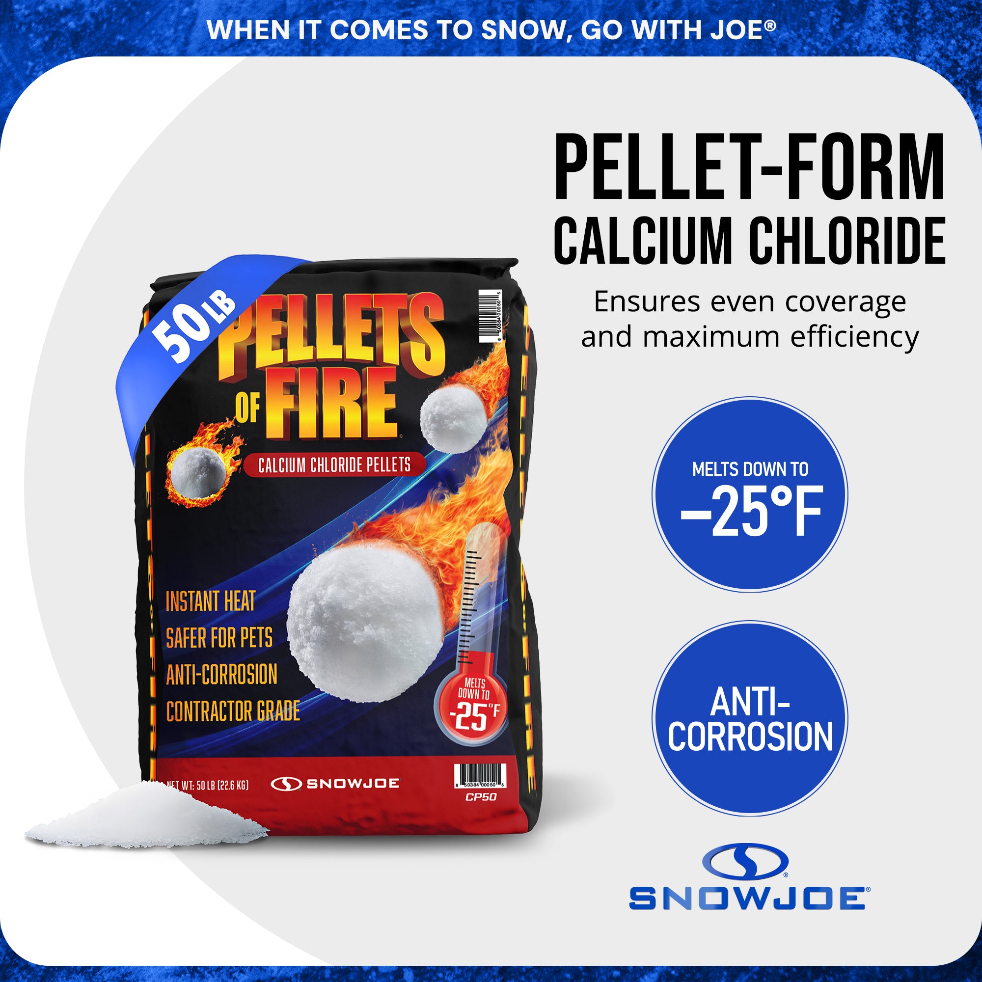 Snow Joe Pellets of Fire Ice Melt for Driveways and Sidewalks, 50 lbs - VMInnovations