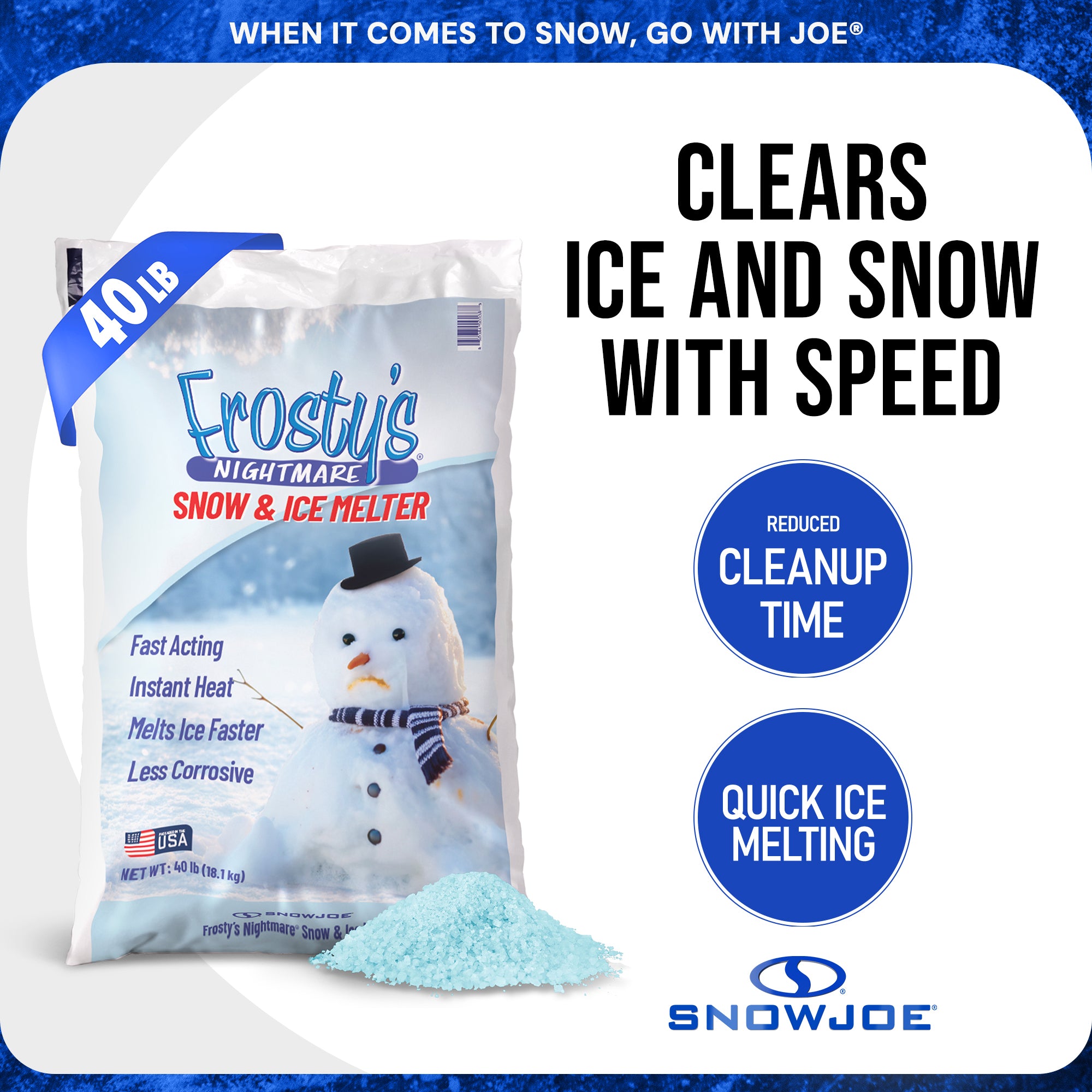Snow Joe Exclusive Frosty's Nightmare Snow & Ice Melter Blend Pellets - 40 Lb Bag - Ice Remover for Driveway, Concrete, Sidewalk, and Outdoor Spaces