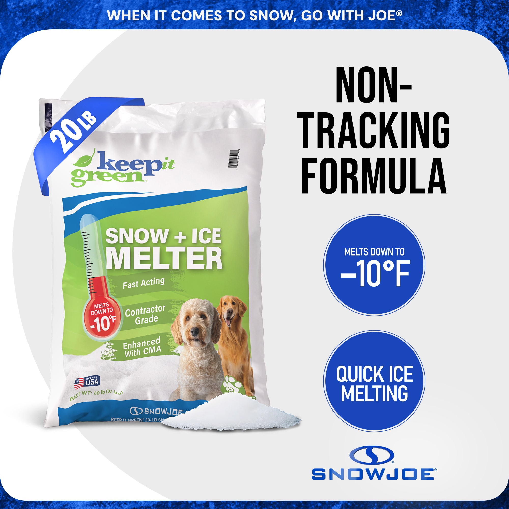 Snow Joe Keep It Green Snow & Ice Melter, Salt Pellets with Green Tint - 20 Lb Bag - Ice Remover for Driveway, Concrete, Sidewalk, and Outdoor Spaces - VMInnovations