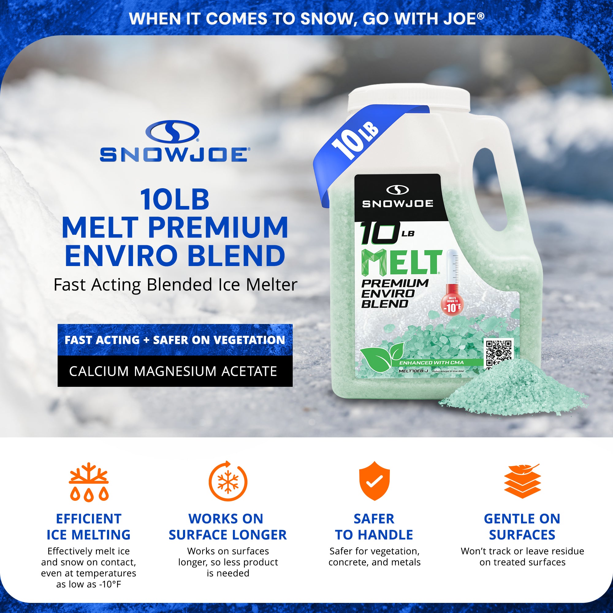 Snow Joe Melt-2-Go, Ice & Snow Melt, Fast Acting Blend, 10 lb Jug