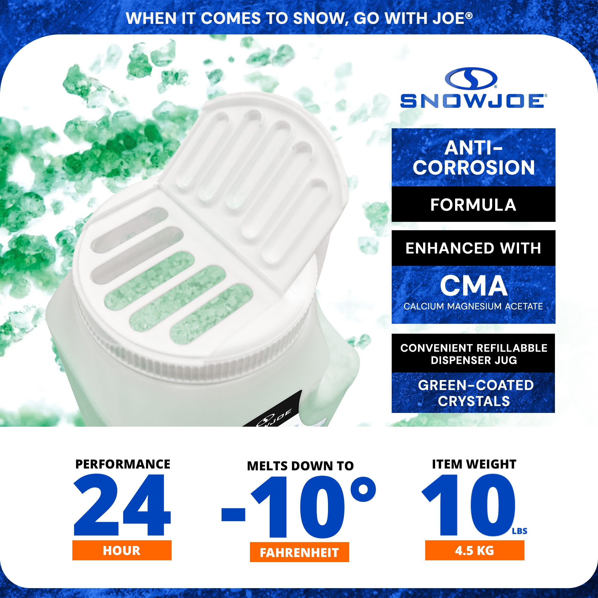 Snow Joe Melt-2-Go, Ice & Snow Melt, Fast Acting Blend, 10 lb Jug