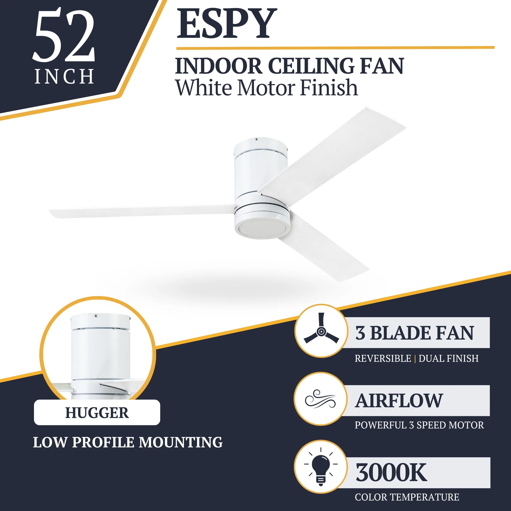 Prominence Home 52" Ceiling Fan, LED Light, Remote, Flush Mount, Espy (Open Box) - VMInnovations