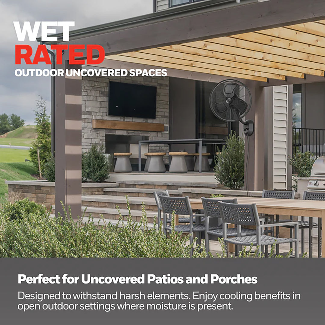 Mule 18 Inch Wall Mount Outdoor Oscillating Wet Rated Airflow Fan, Matte Black - VMInnovations