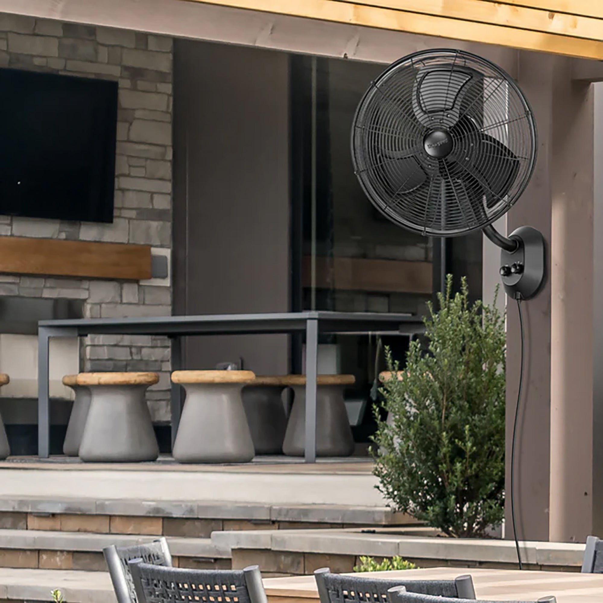 Mule 18 Inch Wall Mount Outdoor Oscillating Wet Rated Airflow Fan, Matte Black - VMInnovations