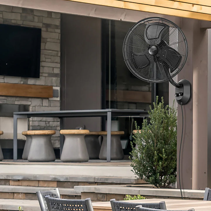 Mule 18 Inch Wall Mount Outdoor Oscillating Wet Rated Airflow Fan, Matte Black - VMInnovations