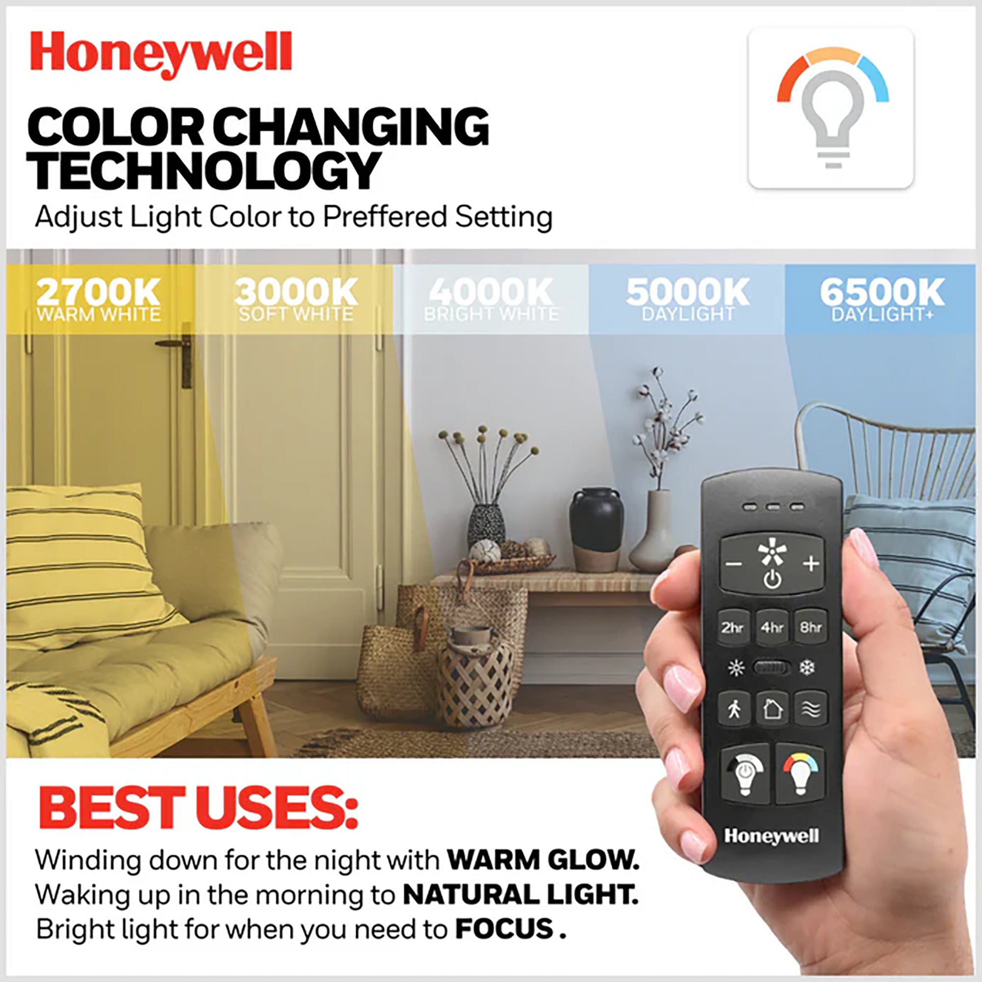 Honeywell 52" Ceiling Fan LED Light Remote Control Indoor Airflow Fixture, White - VMInnovations