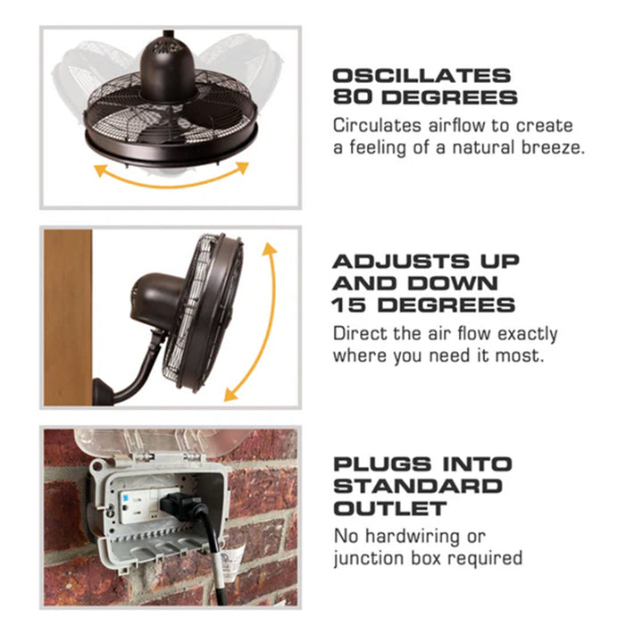 Mule 18" KWIK Install Wall Mount Outdoor Oscillating Wet Rated Fan, Matte Black - VMInnovations