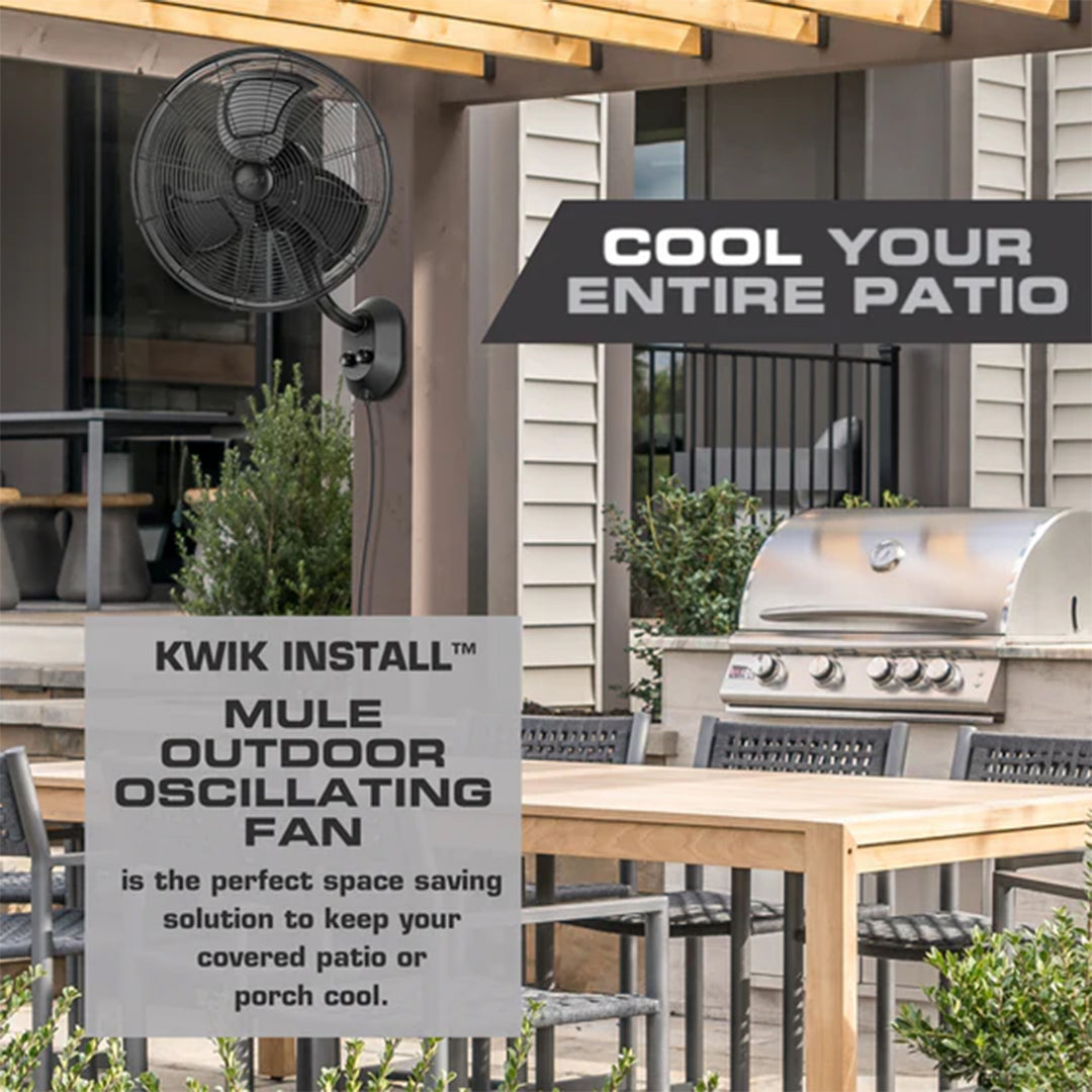 Mule 18" KWIK Install Wall Mount Outdoor Oscillating Wet Rated Fan, Matte Black - VMInnovations