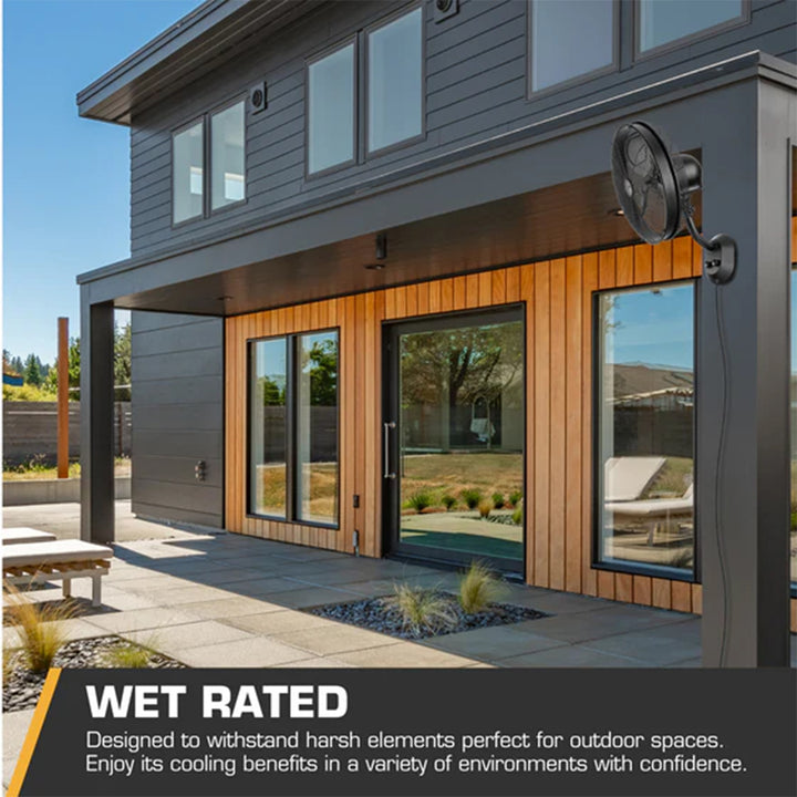 Mule 18" KWIK Install Wall Mount Outdoor Oscillating Wet Rated Fan, Matte Black - VMInnovations