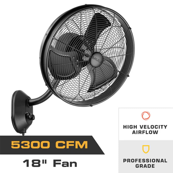 Mule 18" KWIK Install Wall Mount Outdoor Oscillating Wet Rated Fan, Matte Black - VMInnovations