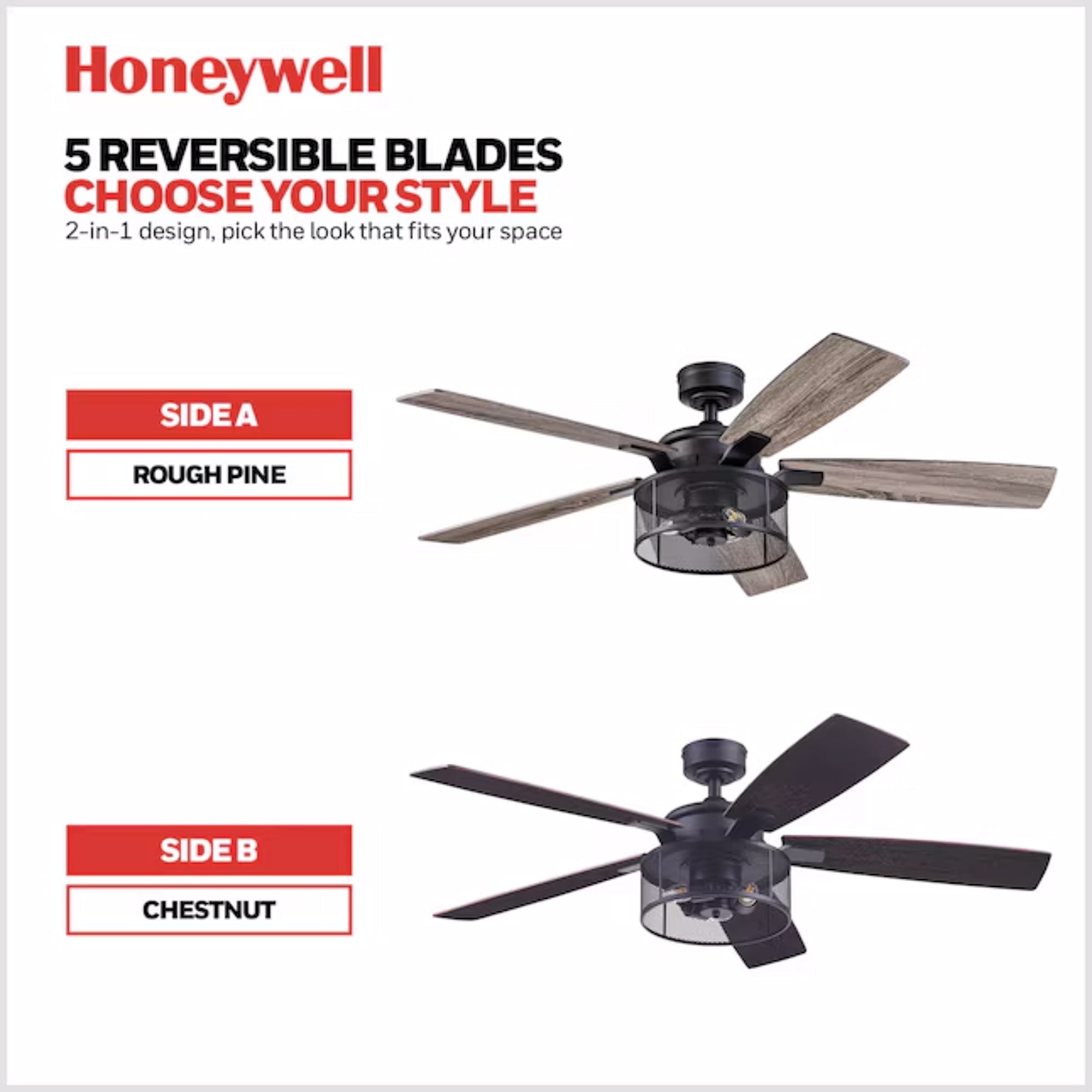 Honeywell Carnegie Ceiling Fan, Quiet Motor and Remote Control, 52", Matte Black - VMInnovations