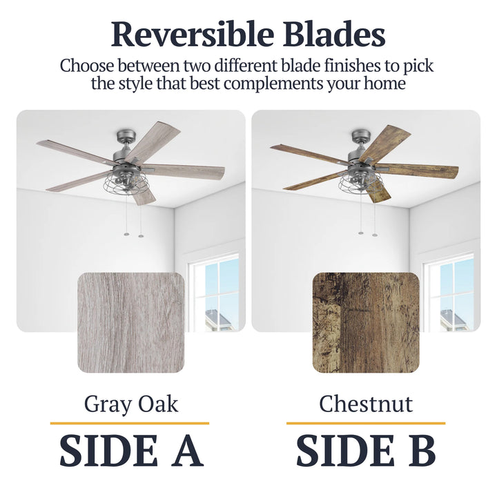 Prominence Home 52" Industrial Ceiling Fa, LED Light Pull Chain Marshall, Pewter - VMInnovations