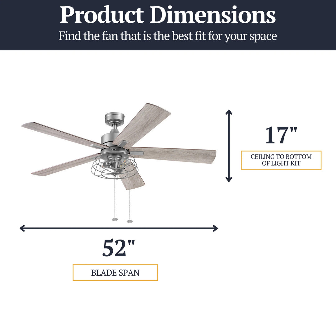 Prominence Home 52" Industrial Ceiling Fa, LED Light Pull Chain Marshall, Pewter - VMInnovations
