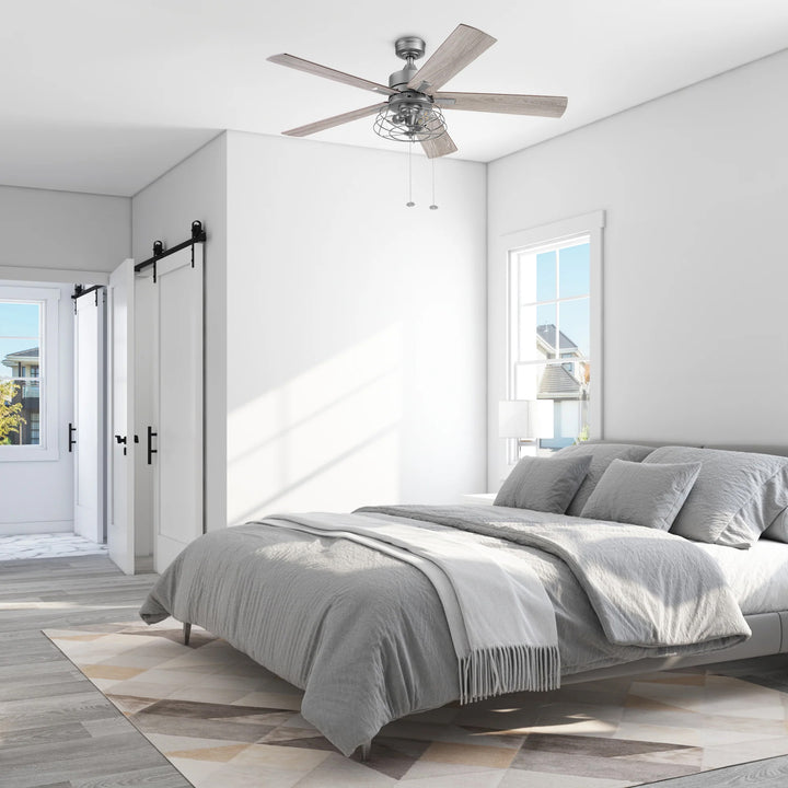 Prominence Home 52" Industrial Ceiling Fa, LED Light Pull Chain Marshall, Pewter - VMInnovations