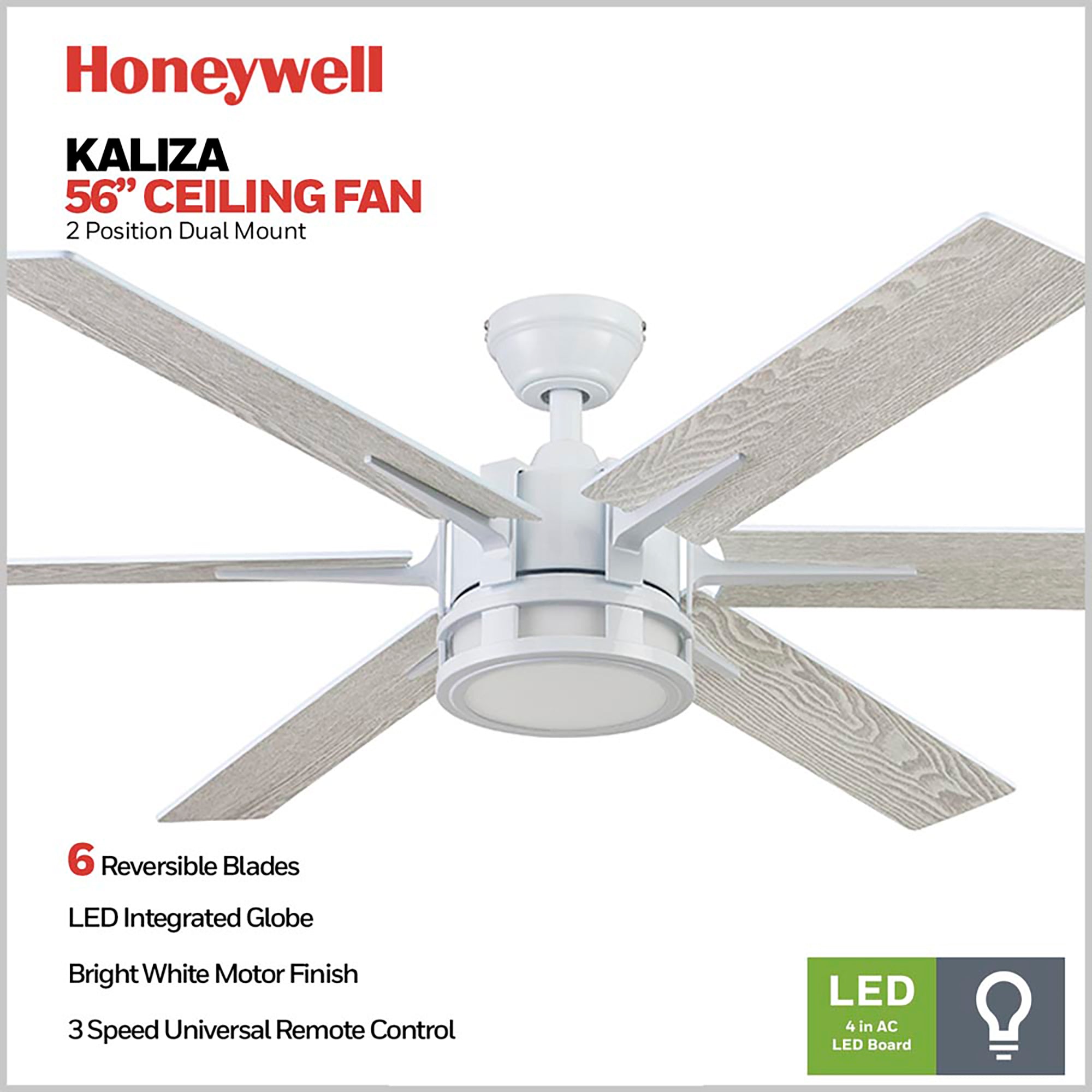 Honeywell Kaliza Ceiling Fan, Quiet Motor and Remote Control, 56", (Used)
