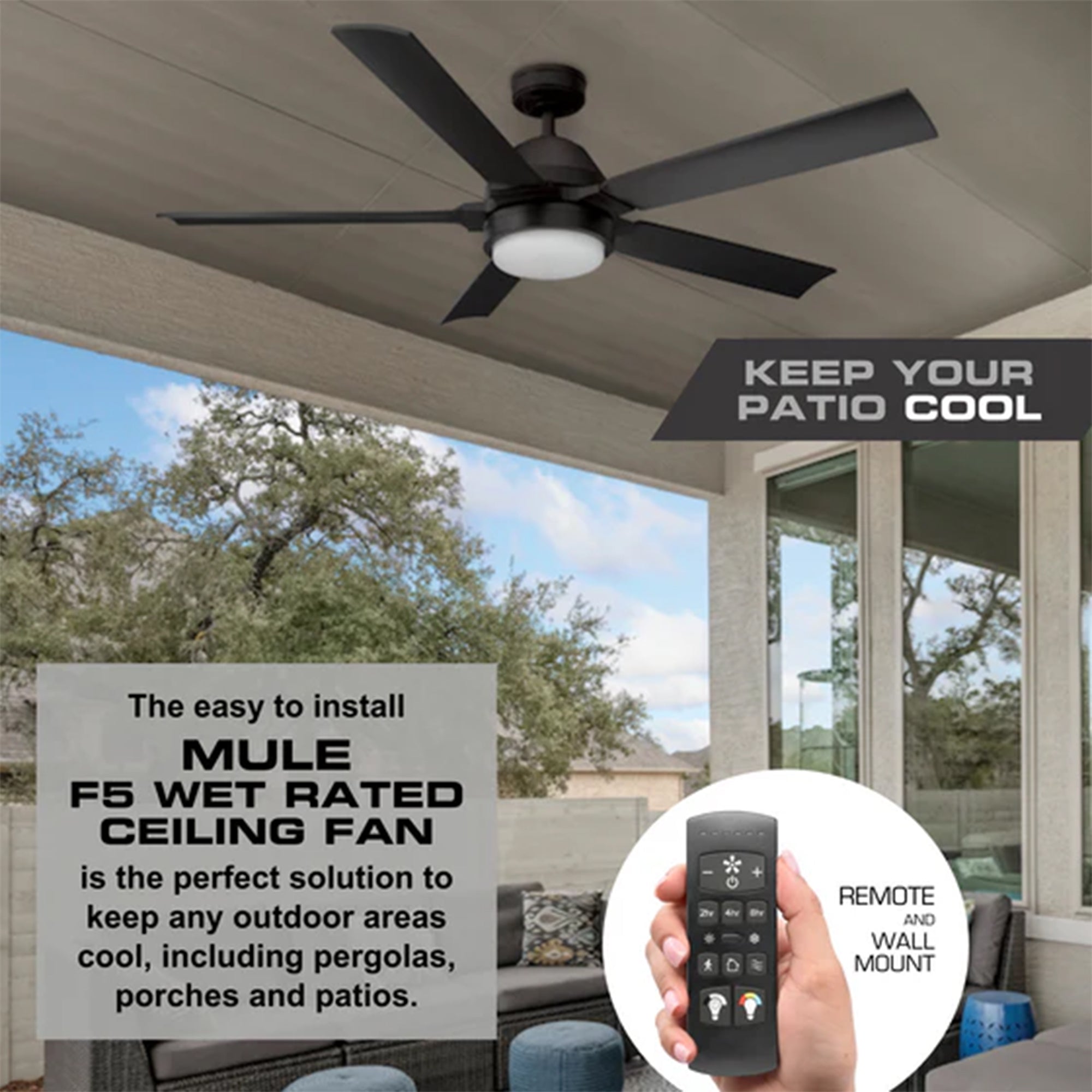 Mule 54 In Outdoor Ceiling Fan with Light, Remote Control & 5 Blades (Open Box)