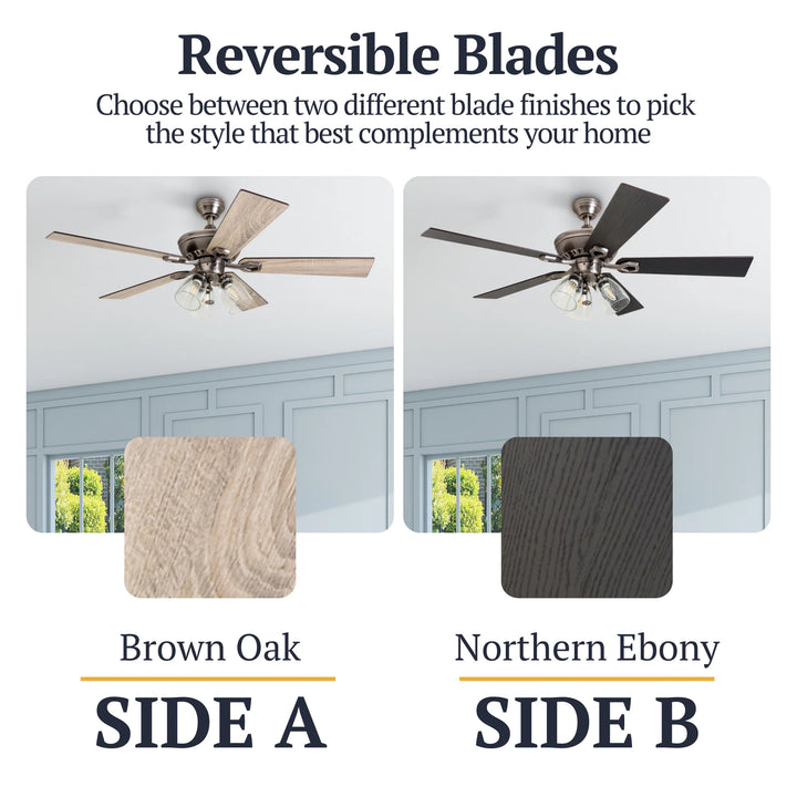 Prominence Home 52 Inch Farmhouse LED Ceiling Fan with Light, Antique Pewter - VMInnovations