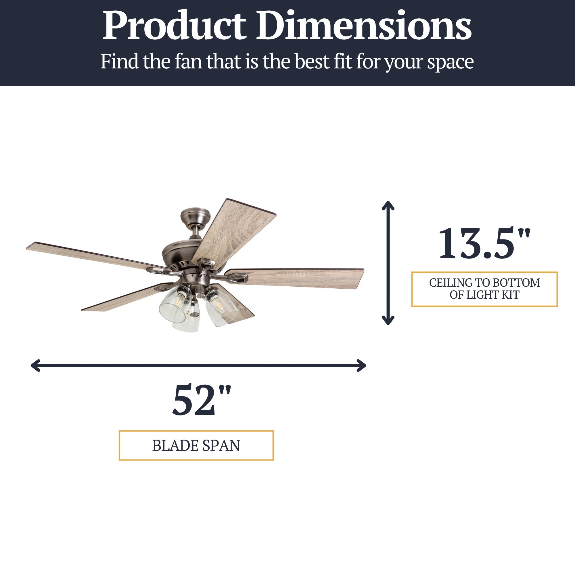 Prominence Home 52" Farmhouse LED Ceiling Fan w/Light, Antique Pewter (Open Box) - VMInnovations