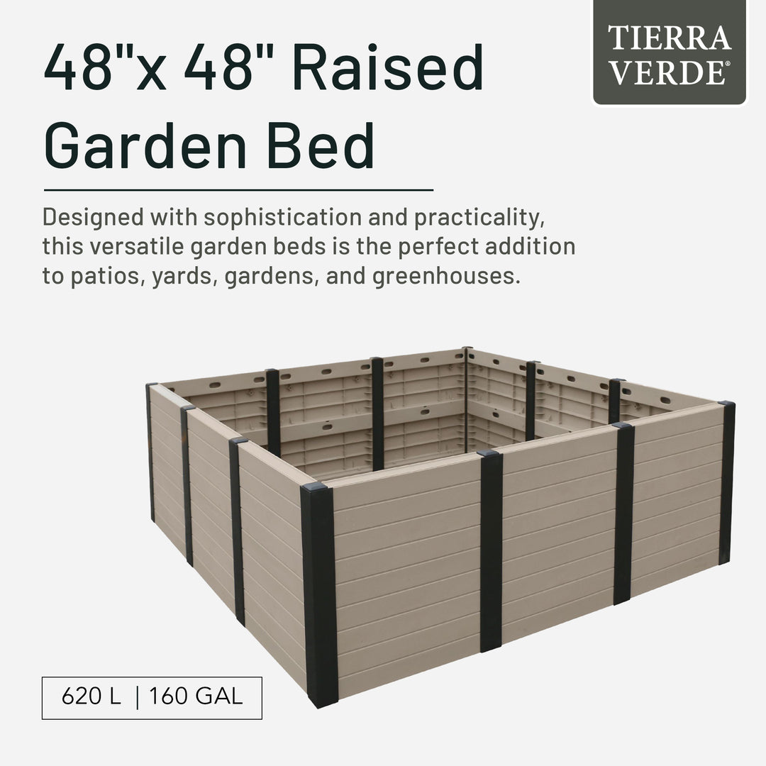 Tierra Verde 48-Inch x 48-Inch Raised Garden Bed for Patios or Decks, Khaki - VMInnovations