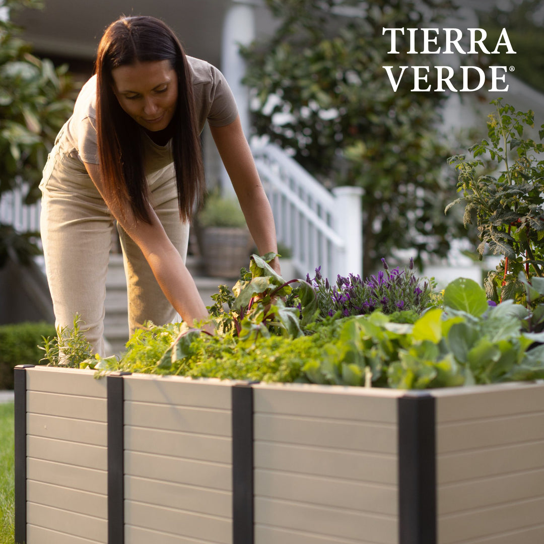 Tierra Verde 48-Inch x 48-Inch Raised Garden Bed for Patios or Decks, Khaki - VMInnovations