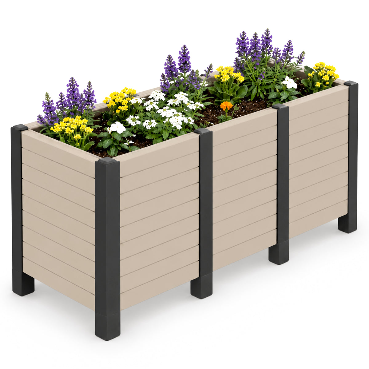 Tierra Verde 17-Inch x 48-Inch Raised Garden Trough Box for Patio or Deck, Khaki - VMInnovations