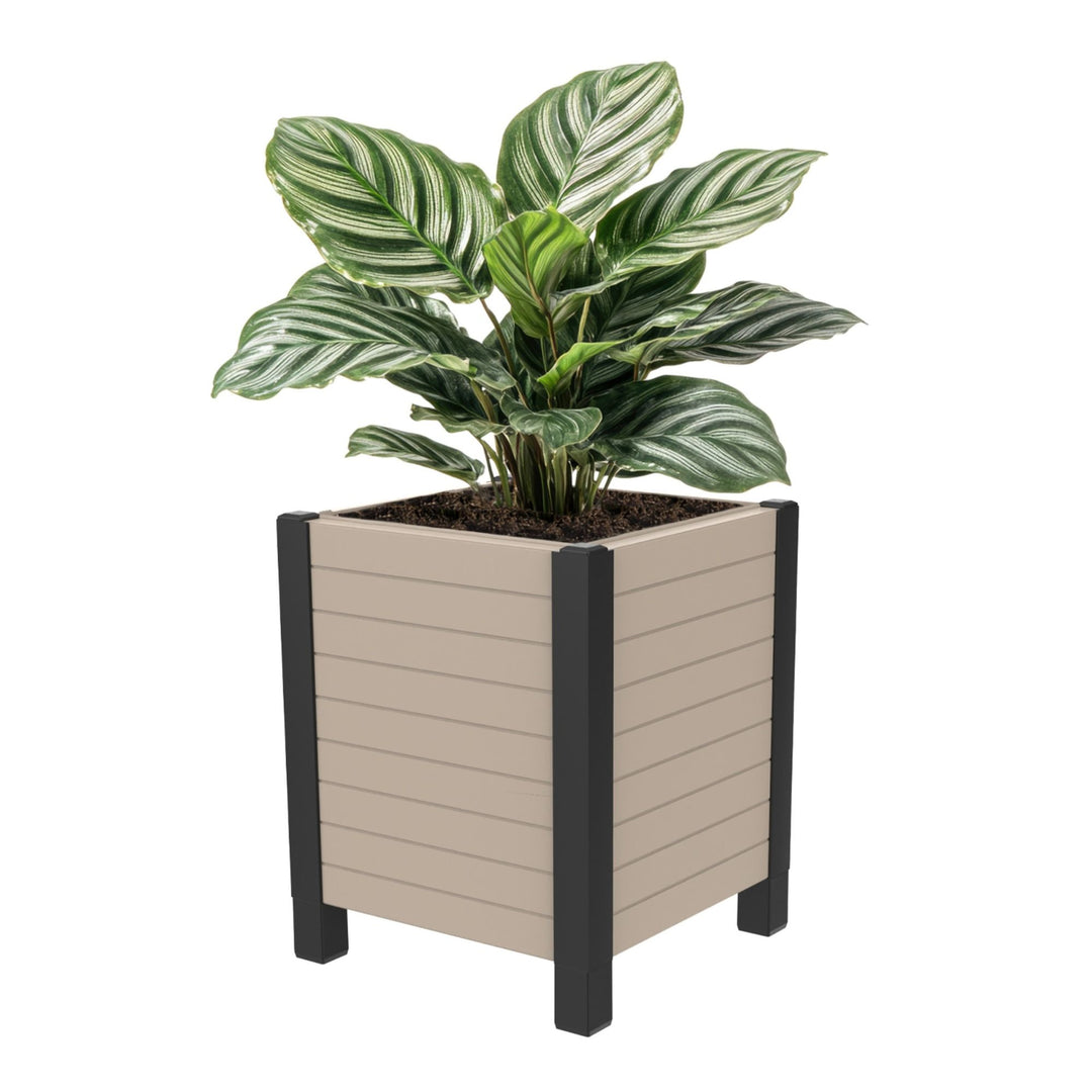 Tierra Verde 17-Inch x 17-Inch Flora Cube Planter Box for Patios or Decks, Khaki - VMInnovations