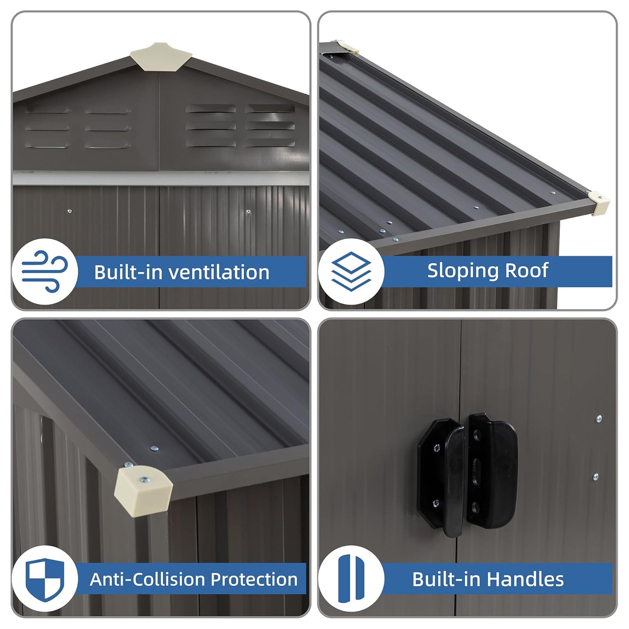JYQAQA 6x4 FT Outdoor Storage Shed, Tool Shed w/Lockable Door, Gray(For Parts)
