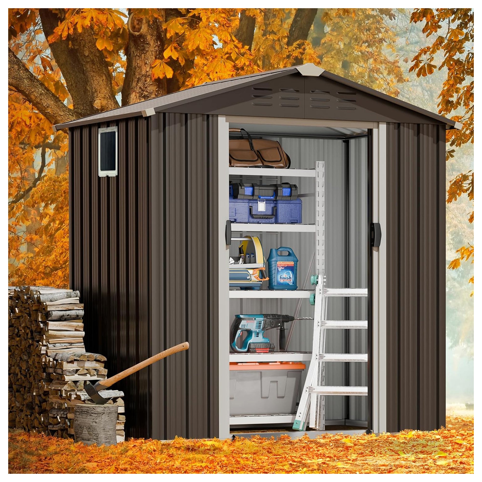 JYQAQA 6x4 FT Outdoor Storage Shed, Tool Shed w/Lockable Door, Gray(For Parts)