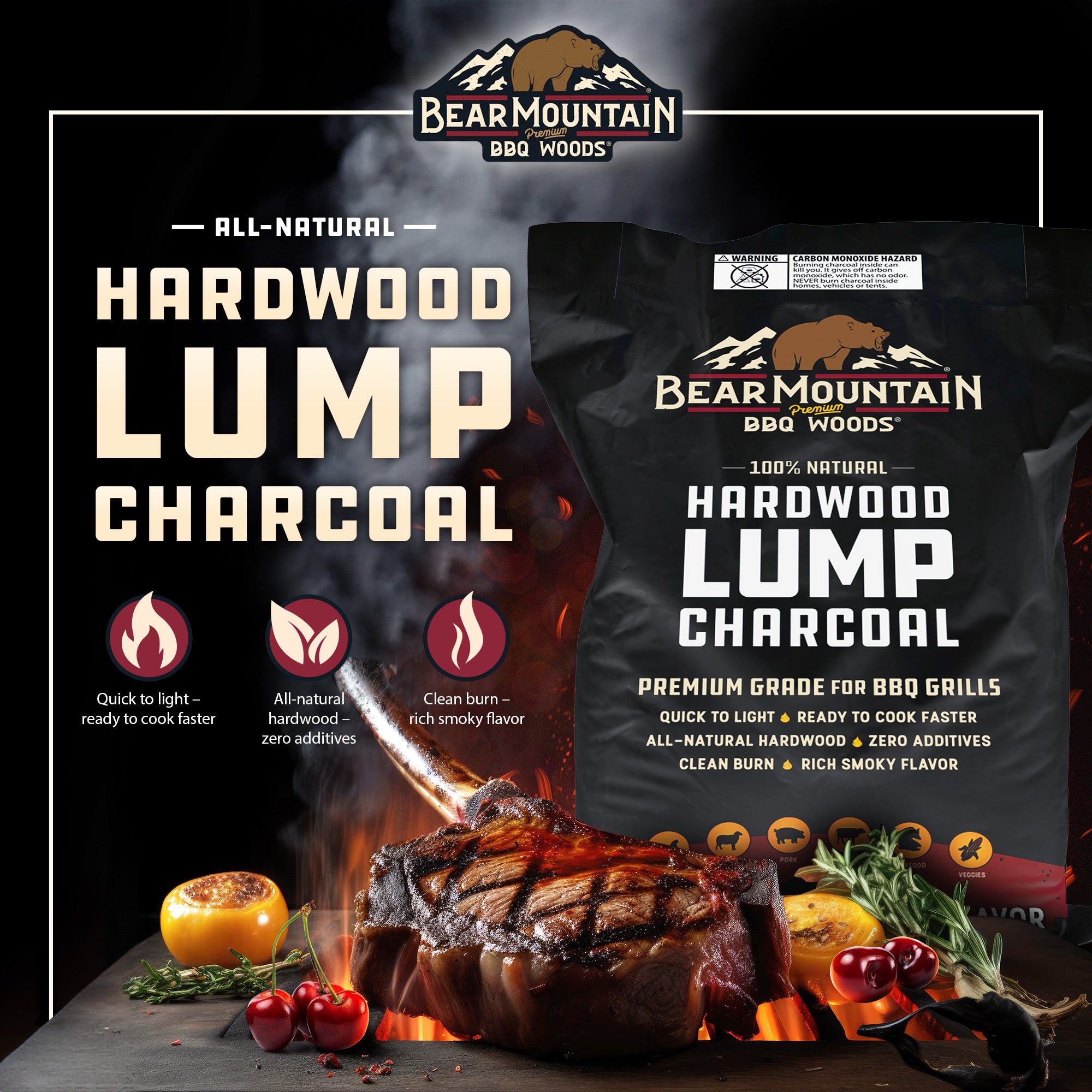 Bear Mountain BBQ Hardwood Lump Charcoal, Premium Grade for BBQ Grills(Open Box)