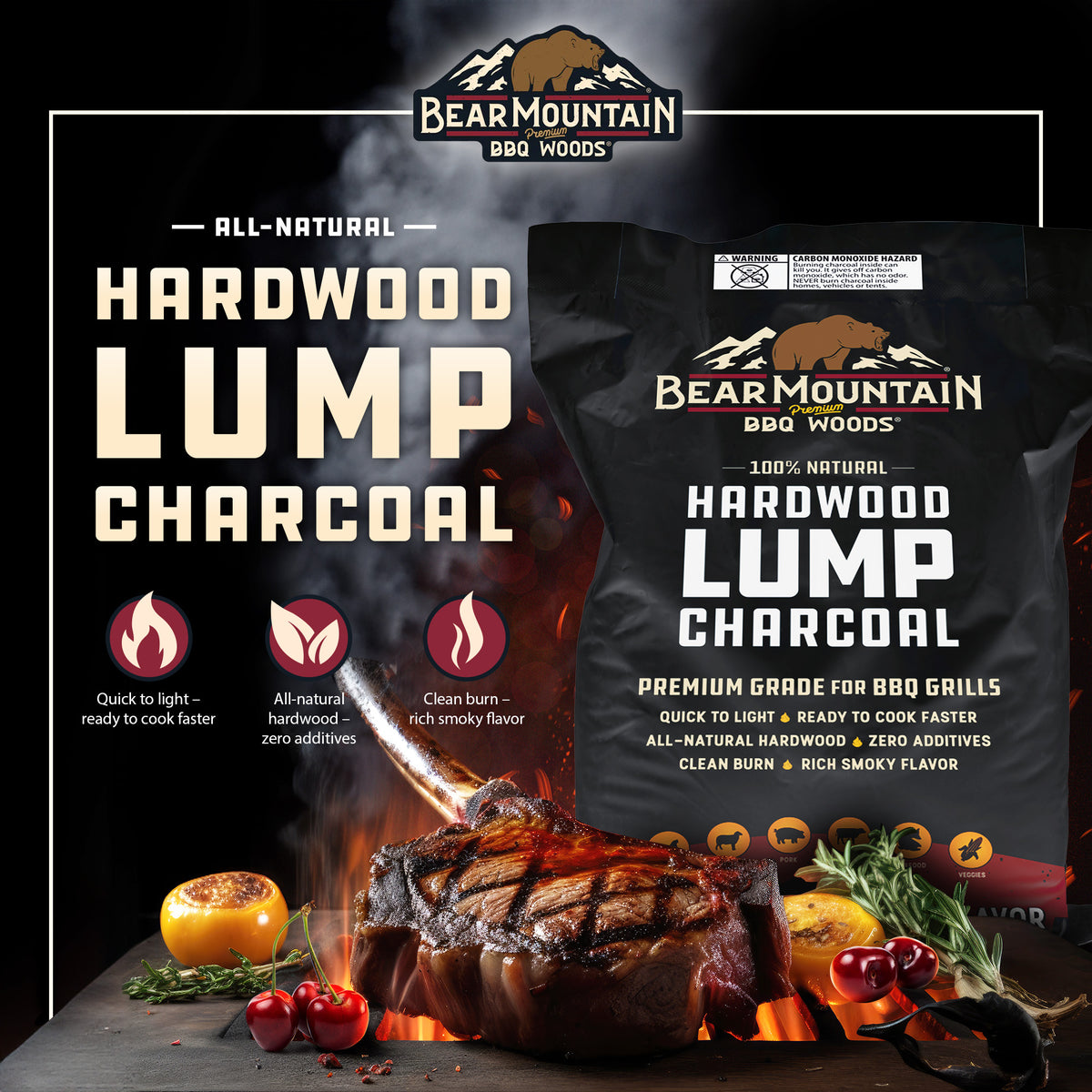Bear Mountain BBQ 4 Pack Hardwood Lump Charcoal, Premium Grade for BBQ Grills