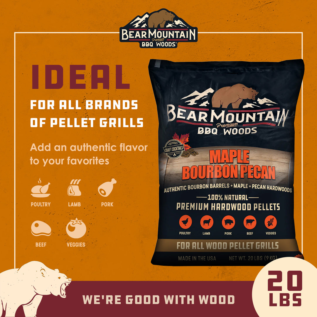 Bear Mountain BBQ All-Natural Maple Bourbon Pecan Smoker Pellets, 20 Lb Bag