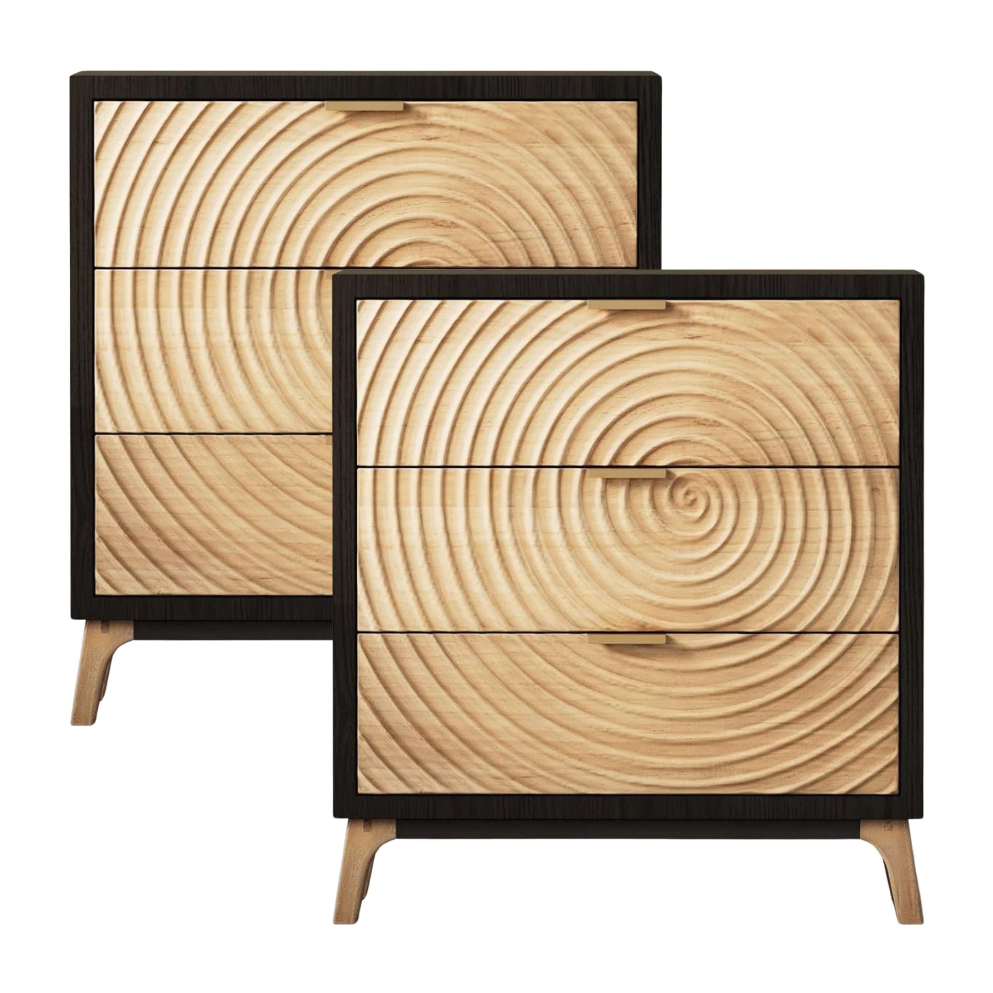 COZAYH 3 Drawer Farmhouse Nightstand Wood Storage Cabinet Accent Chest, Set of 2 - VMInnovations