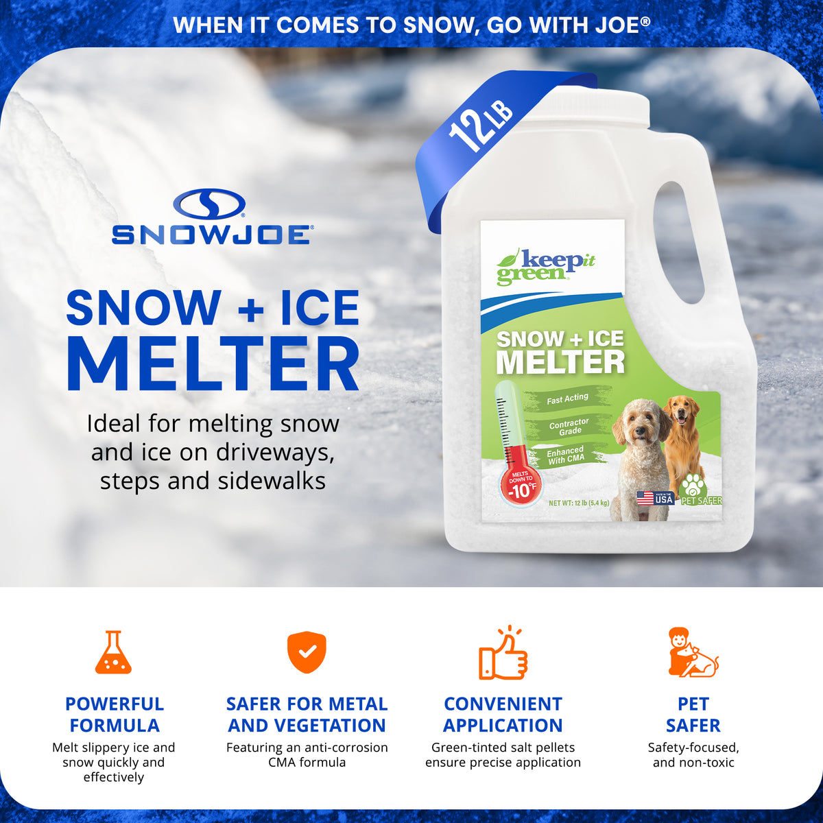 Snow Joe Keep It Green Ice and Snow Melter Salt Pellets with Green Tint, 12 lb.