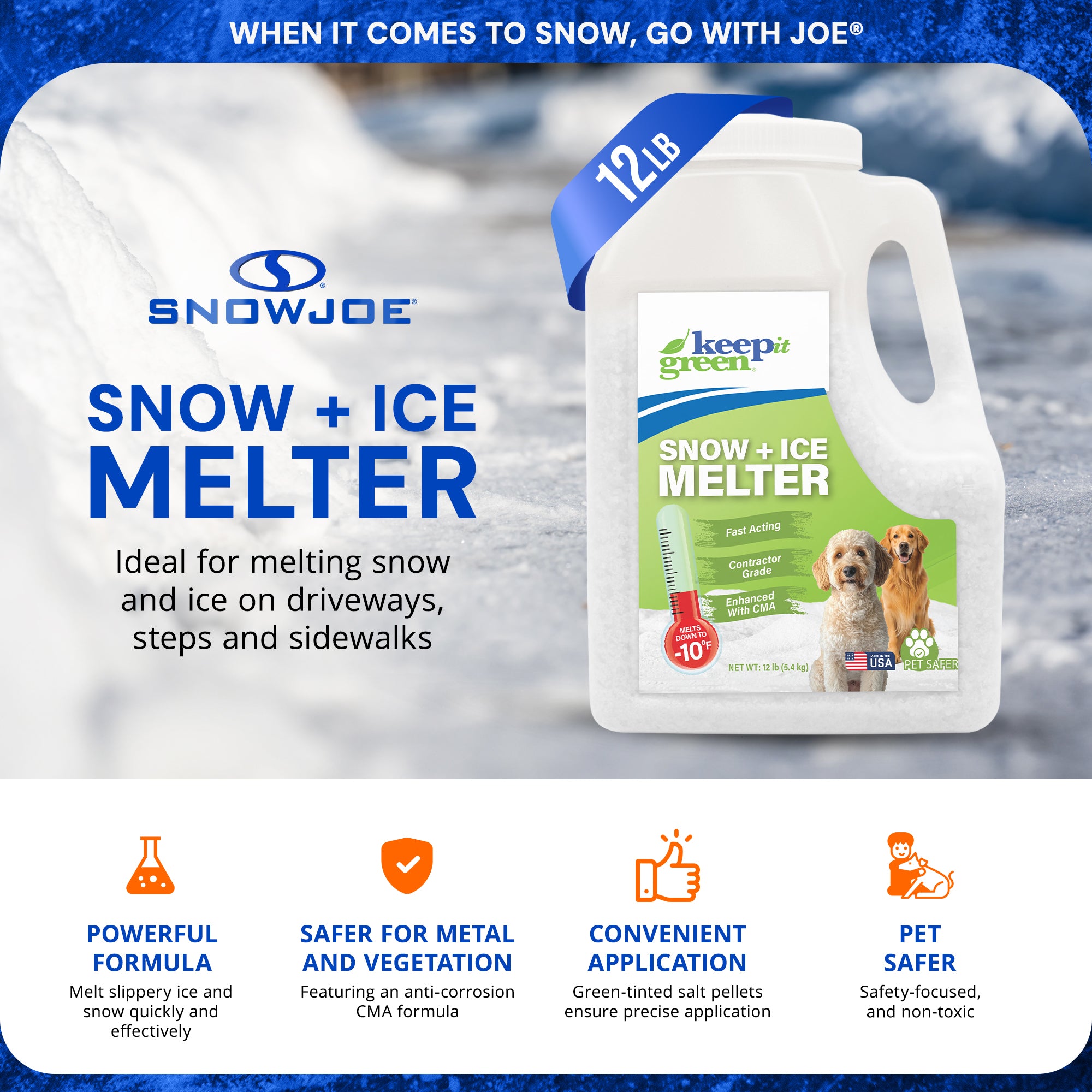 Snow Joe Keep It Green Ice and Snow Melter Salt Pellets with Green Tint, 12 lb.