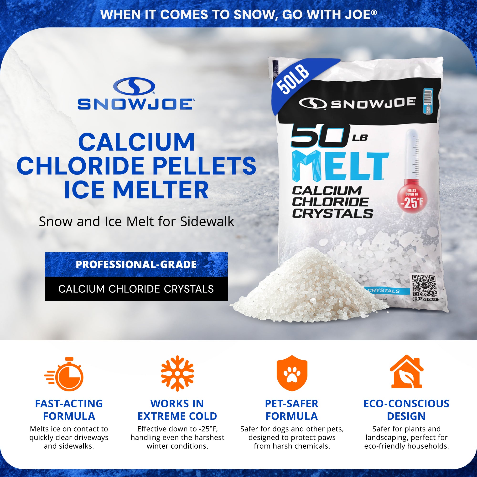 Snow Joe Melt 2 Go Crystal Snow & Ice Melt for Sidewalk, 50 lb, White - VMInnovations