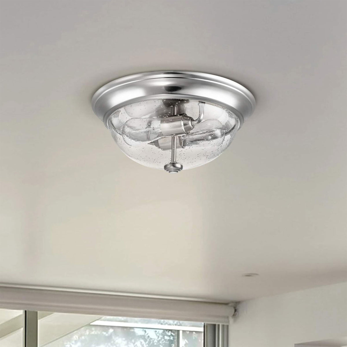 Prominence Home 13” Flush Mount Seeded Ceiling Light, Madalyn, Nickel (Open Box)