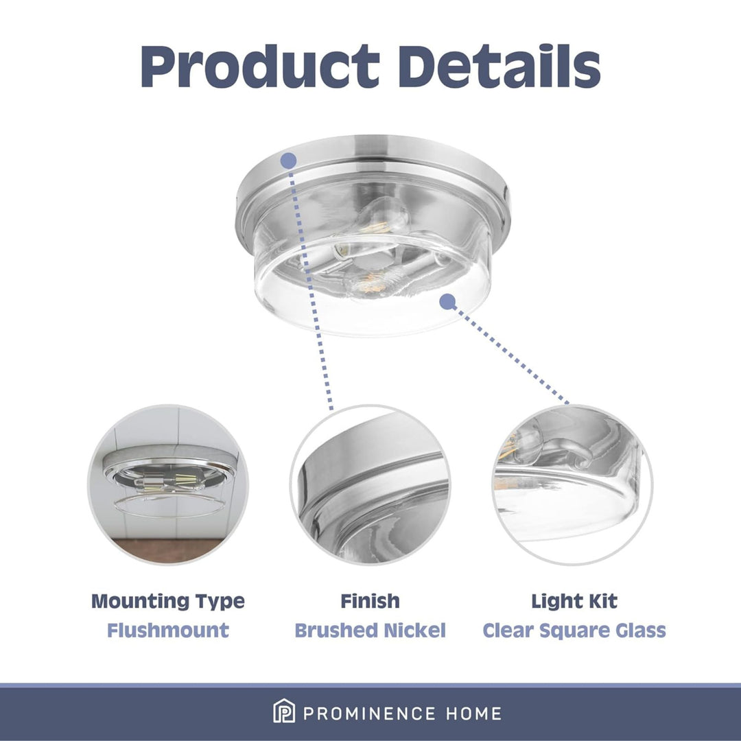 Prominence Home Madalyn 13" Ceiling Light, Clear Drum Glass, Brushed Nickel - VMInnovations