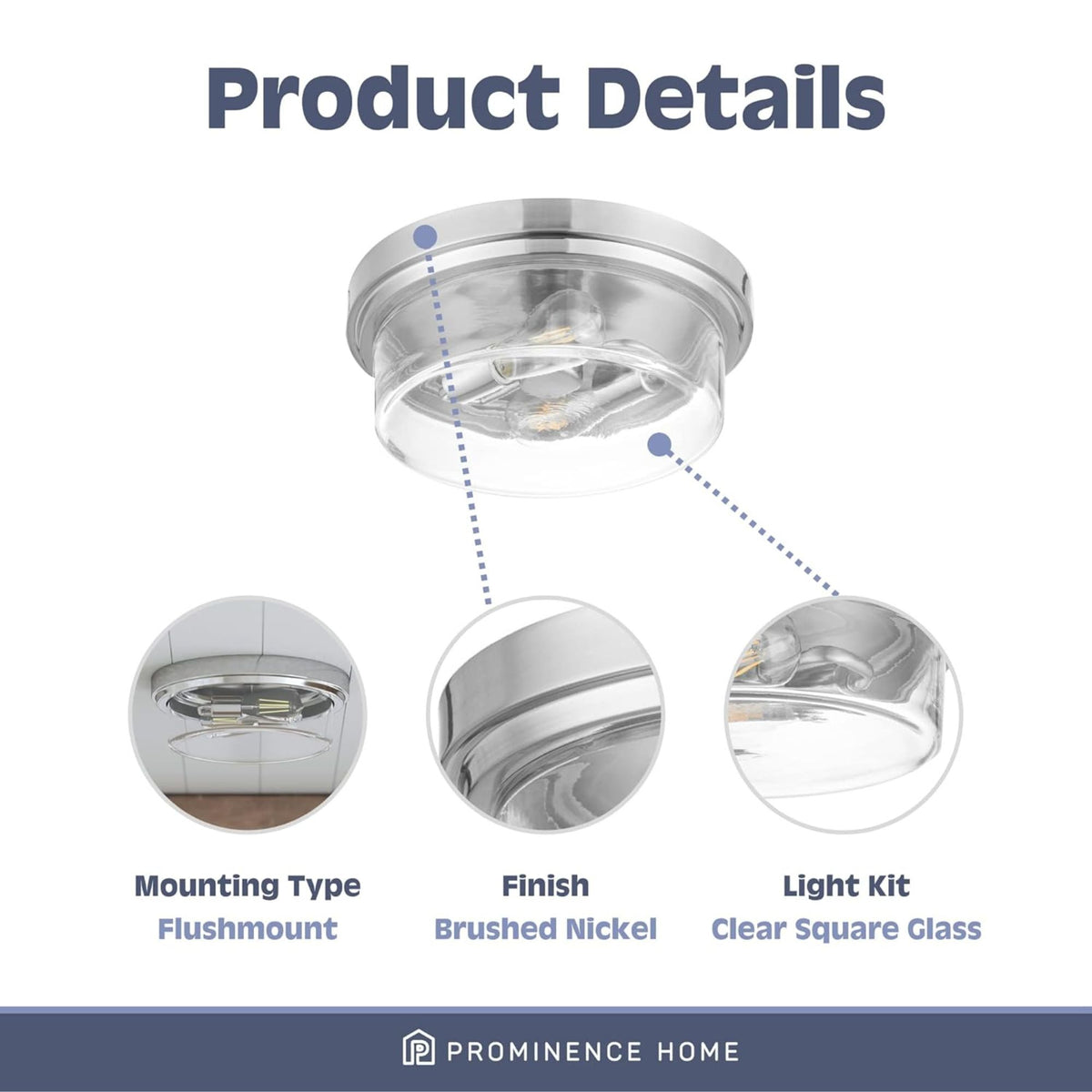 Prominence Home 4 Pack Madalyn 13" Ceiling Light Clear Drum Glass Brushed Nickel