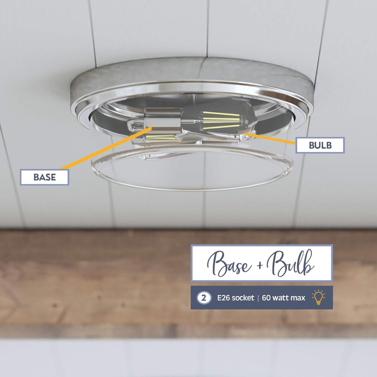 Prominence Home 2 Pack Madalyn 13" Ceiling Light Clear Drum Glass Brushed Nickel