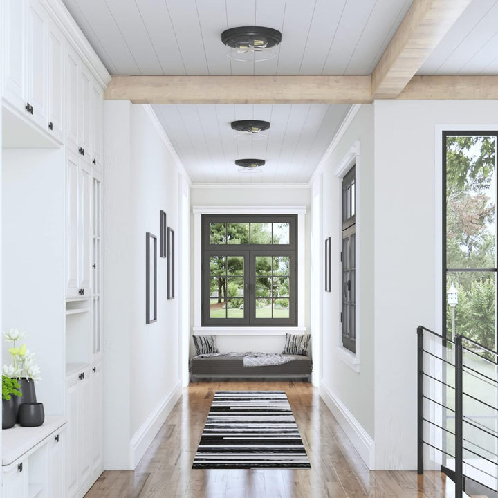 Prominence Home Madalyn 13" Flush Mount Ceiling Light, Clear Drum Glass, Bronze - VMInnovations