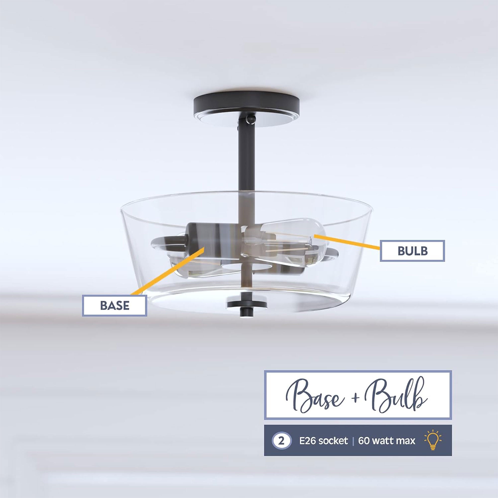Prominence Home 2 Light Ceiling Fixture Clear Glass Lighting Viktoria(Open Box) - VMInnovations