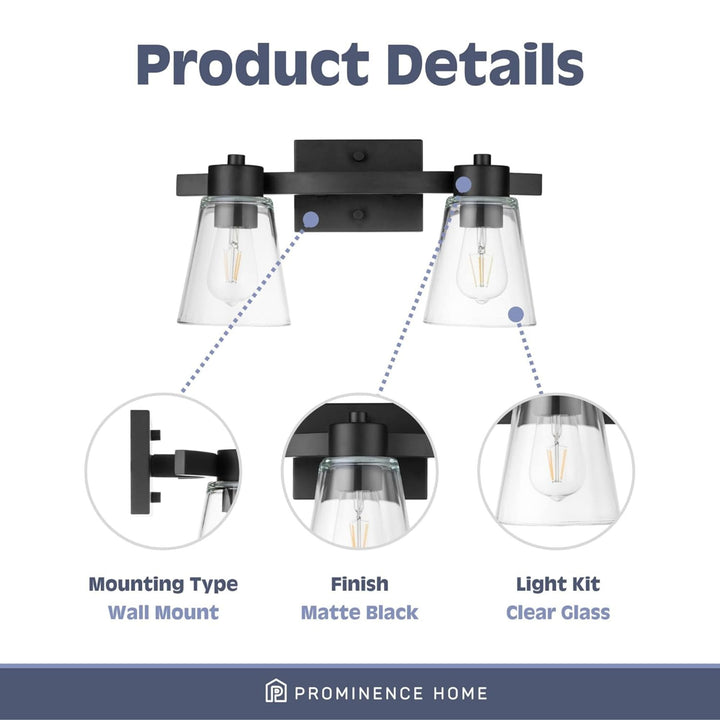 Prominence Home Fairendale 2 Light Bathroom Wall Vanity Light, Matte Black - VMInnovations
