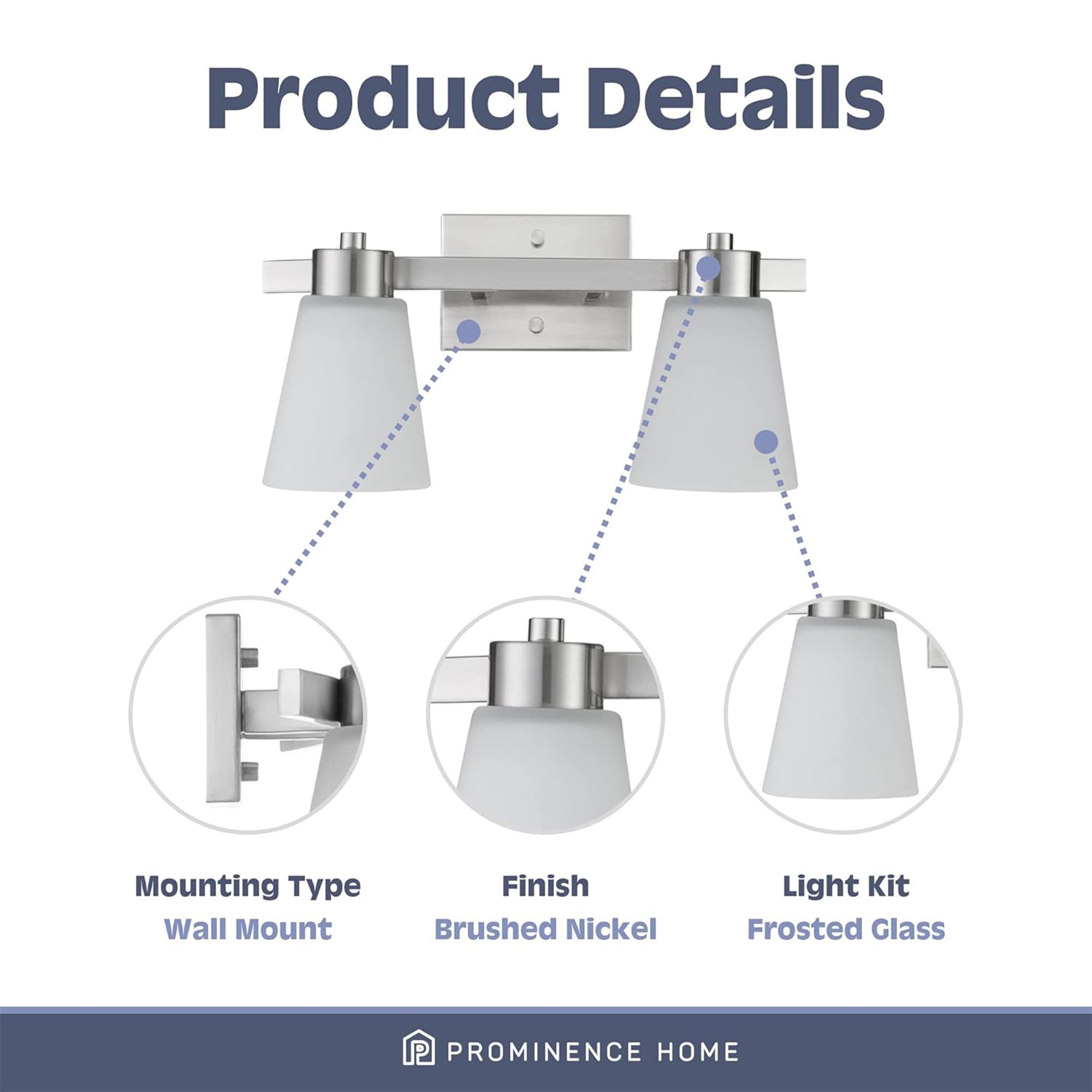 Prominence Home 2 Pack 2 Light Modern Bathroom Vanity Light with Frosted Glass - VMInnovations