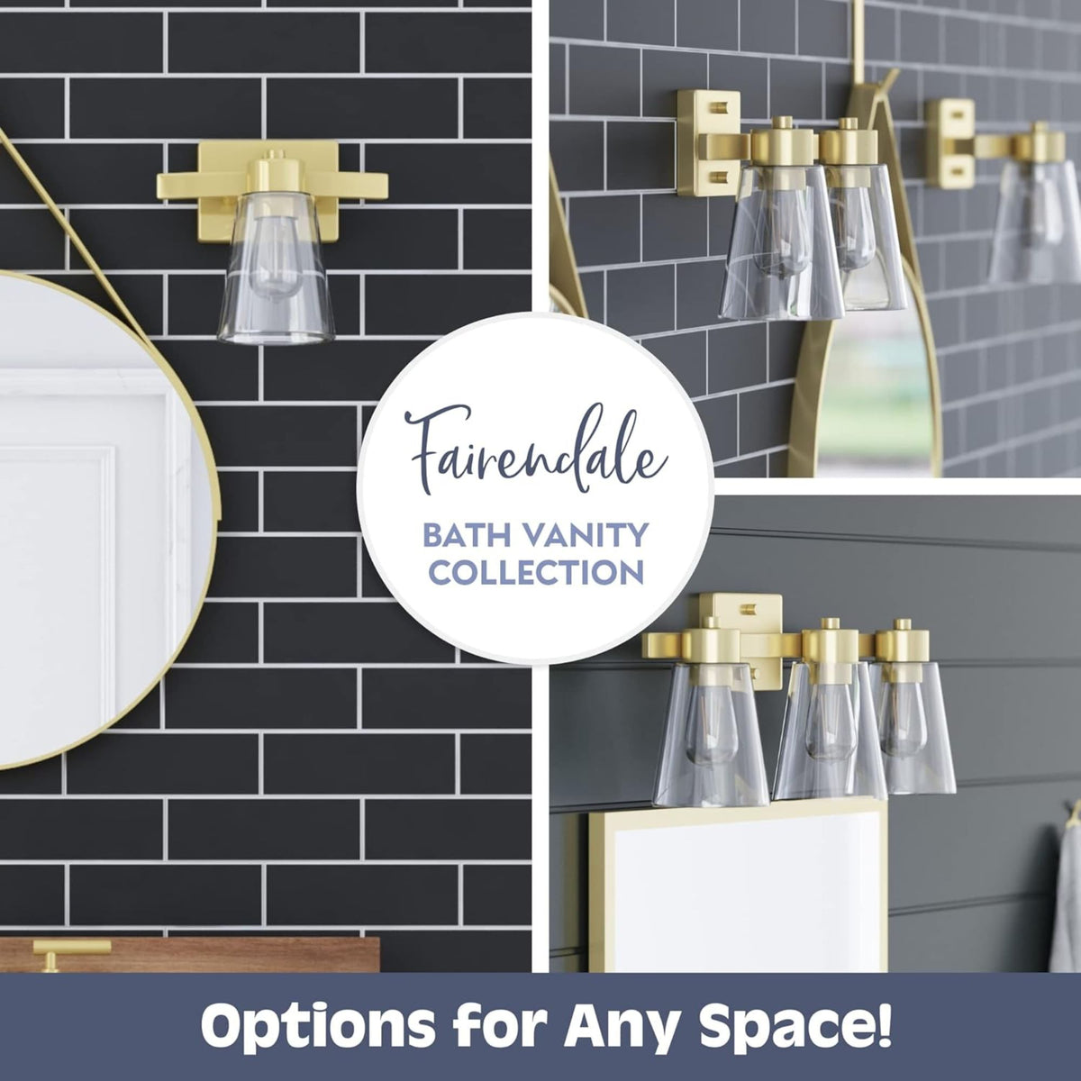 Prominence Home 2 Pack Fairendale 3 Light Bathroom Wall Vanity Light, Soft Gold